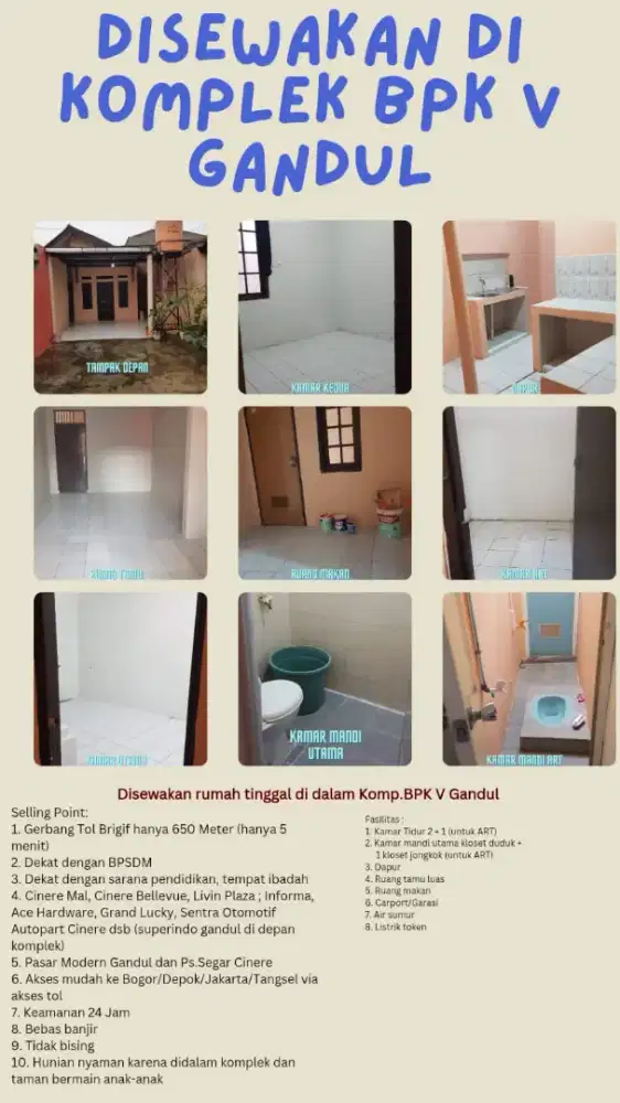 Disewakan Rumah Nyaman & Strategis Komp BPK V Gandul_Cinere kota Depok