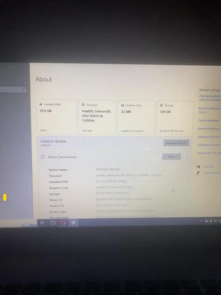 laptop asus x450ca 10gb