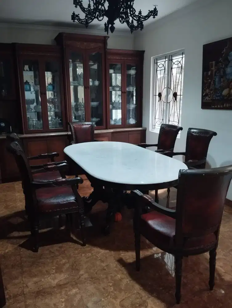 Jual Set Meja Makan Marmer dan Kayu Jati