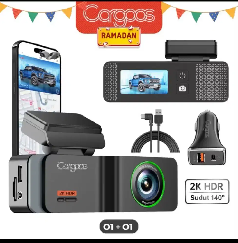 Dashcam Mobil 2K HDR UHD merek Cargoos Like New