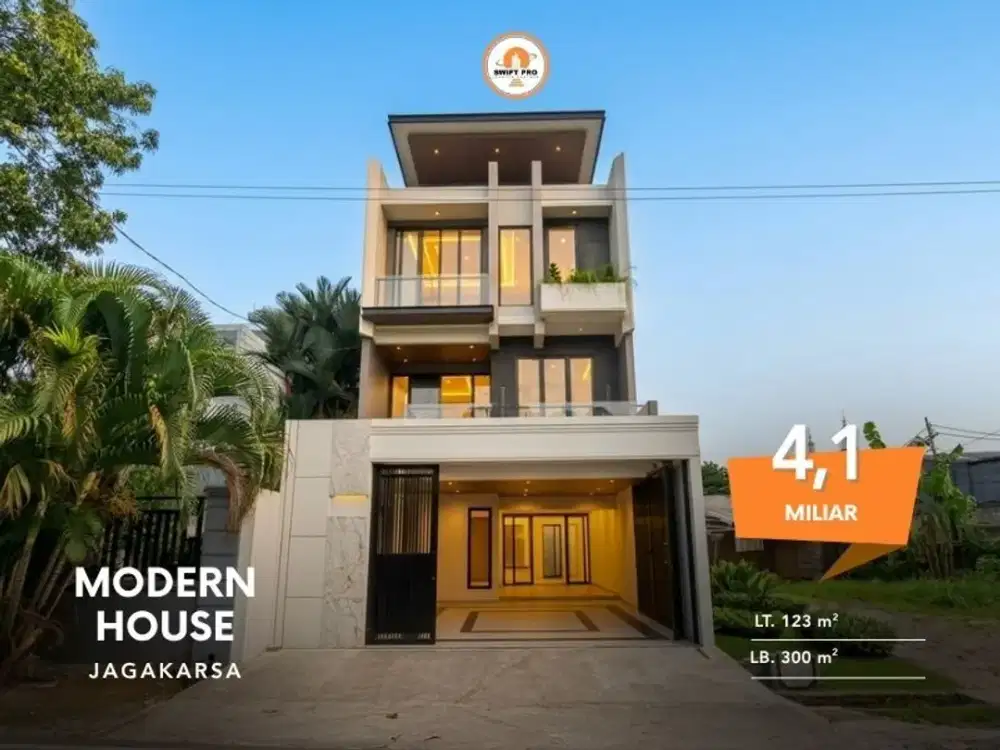 Rumah Baru 3 Lantai design modern dengan kolam renang di lokasi strategis jagakarsa siap huni SHM