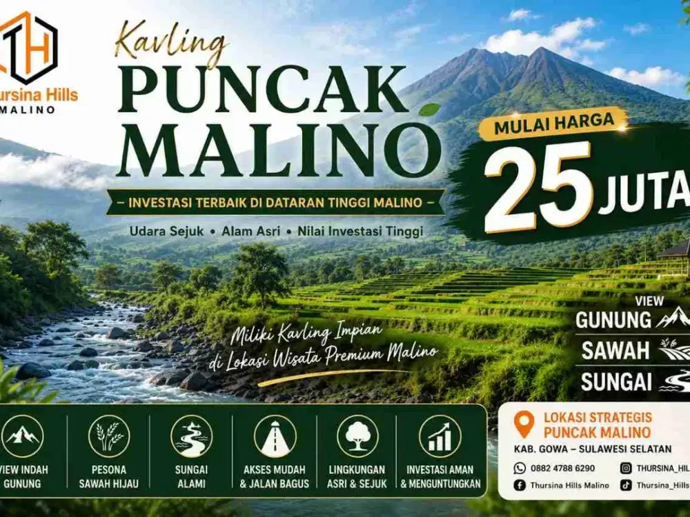 KAVLING MALINO VIEW PEGUNUNGAN, SAWAH DAN SUNGAI