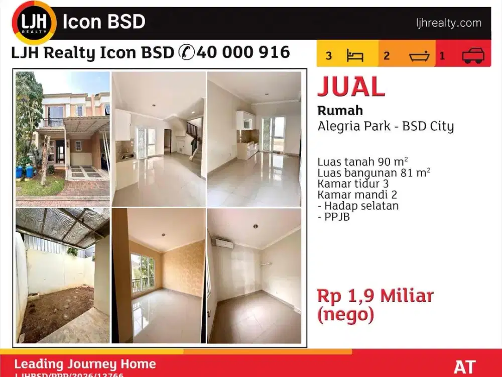 Rumah 2lt di Alegria BSD city