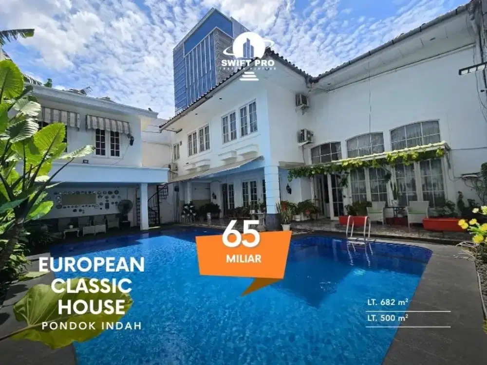 Rumah design eropa kawasan tenang siap huni SHM row jalan lebar area Pondok Indah dekat dengan Mall Pondok Indah