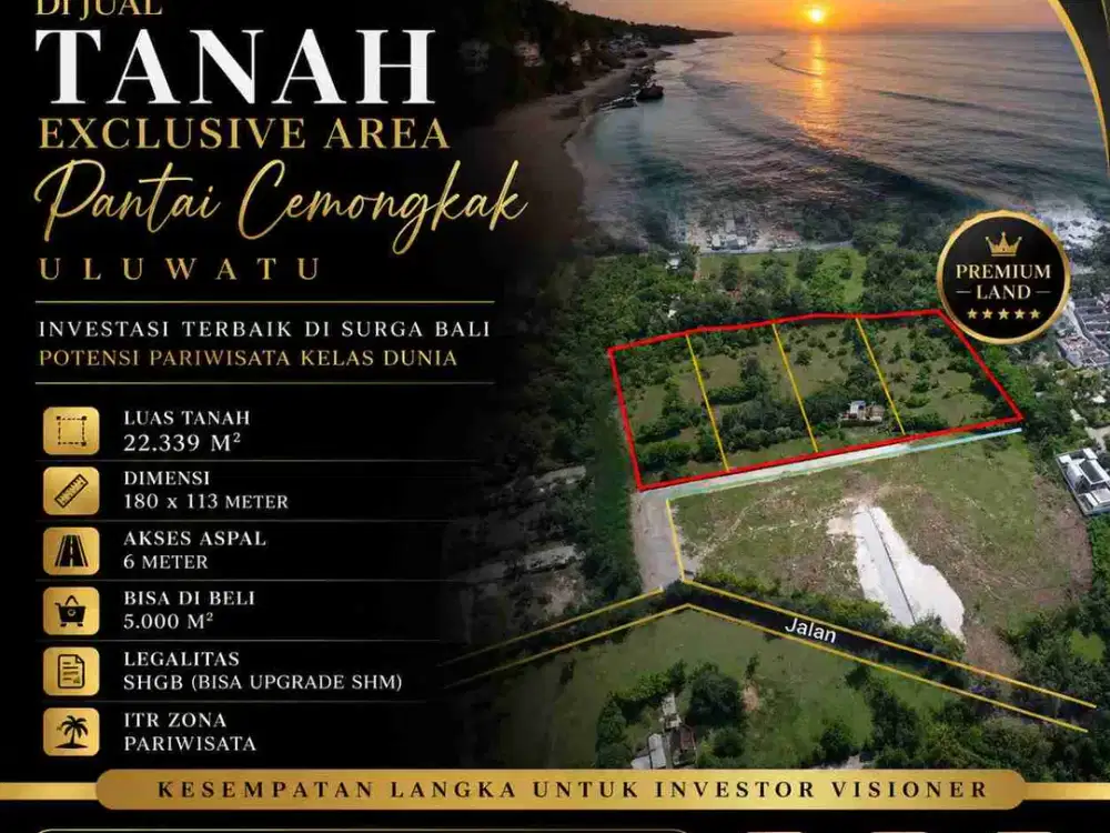 Tanah Zona Pariwisata di Pantai Cemongkak Pecatu