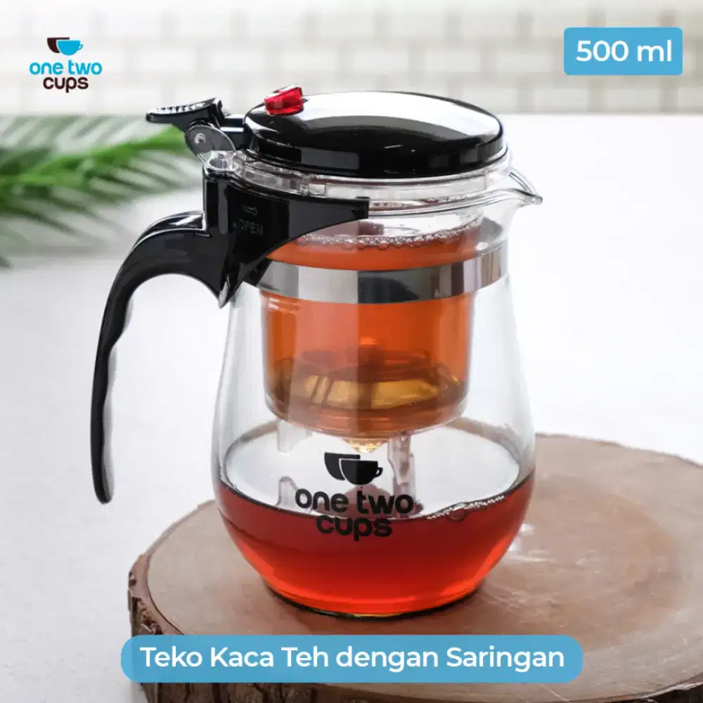 One Two Cups Teko Teh Borosilikat Saringan Tahan Panas Teapot 500ml