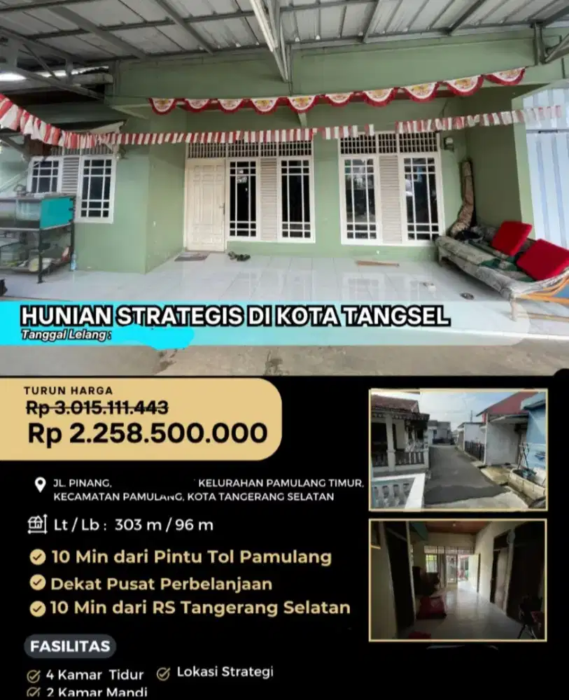 Dijual Rumah Jalan Pinang Pamulang Timur