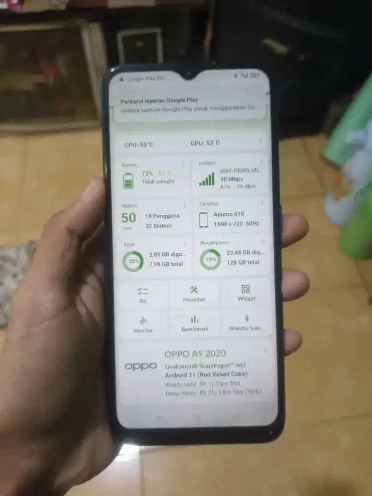 Oppo a9 2020 8+5/128 batangan udah tipe c