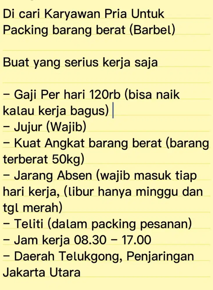 Lowongan Kerja Packing Barang Untuk Pria