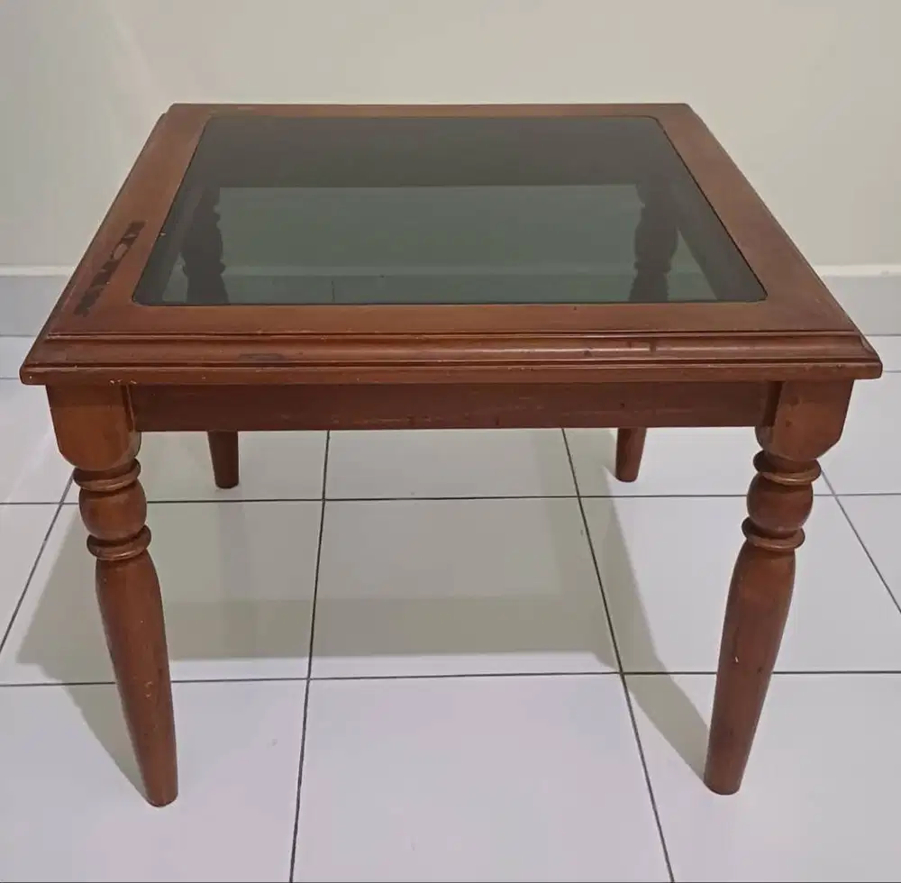 Meja Tamu Kayu Jati Kaca