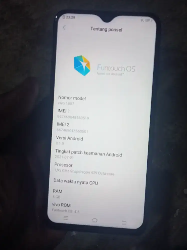 Jual Vivo 1807/Vivo y95 ram 4/32 normal minus lecet pemakaian aja