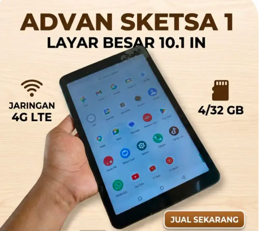 Tablet advan SKETSA 1 layar besar 10,1in 4/32 jaringan 4G Lte