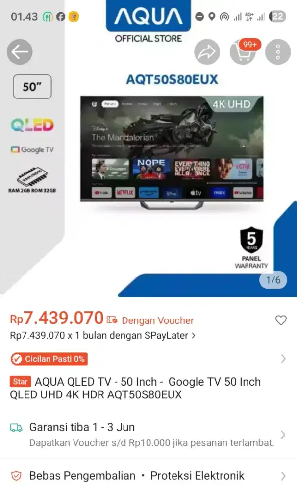 Qled TV Aqua 50inch AQT50S80EUX