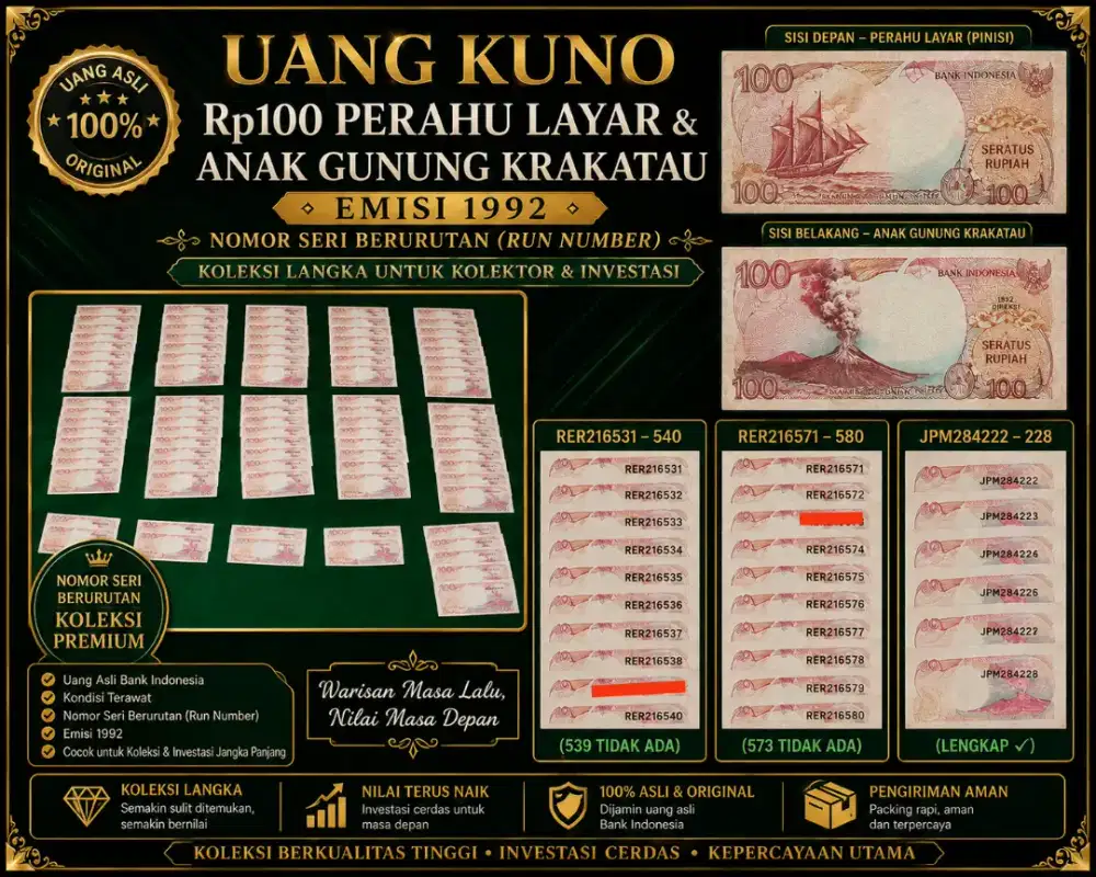 Uang kuno 100 rupiah RUN NUMBER