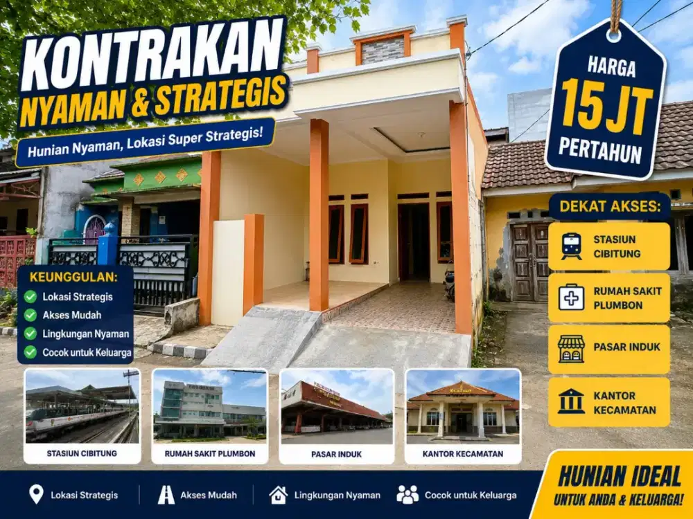 Disewakan Rumah Nyaman Dekat Stasiun Cibitung, Rp15 Juta/Tahun