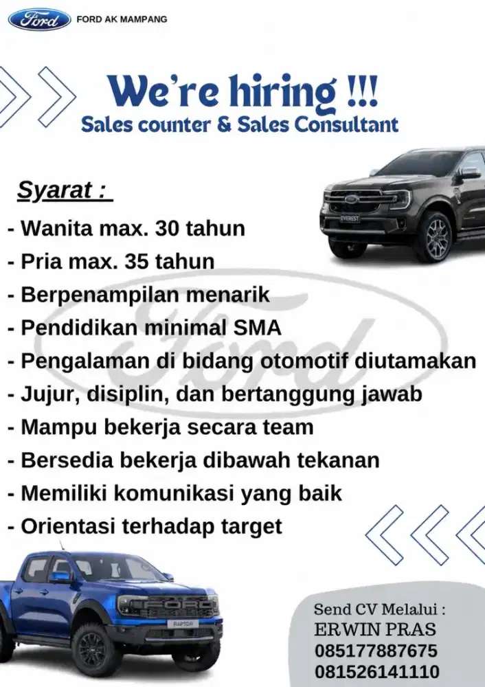 Dibutuhkan Segera Sales Consultan Otomotif