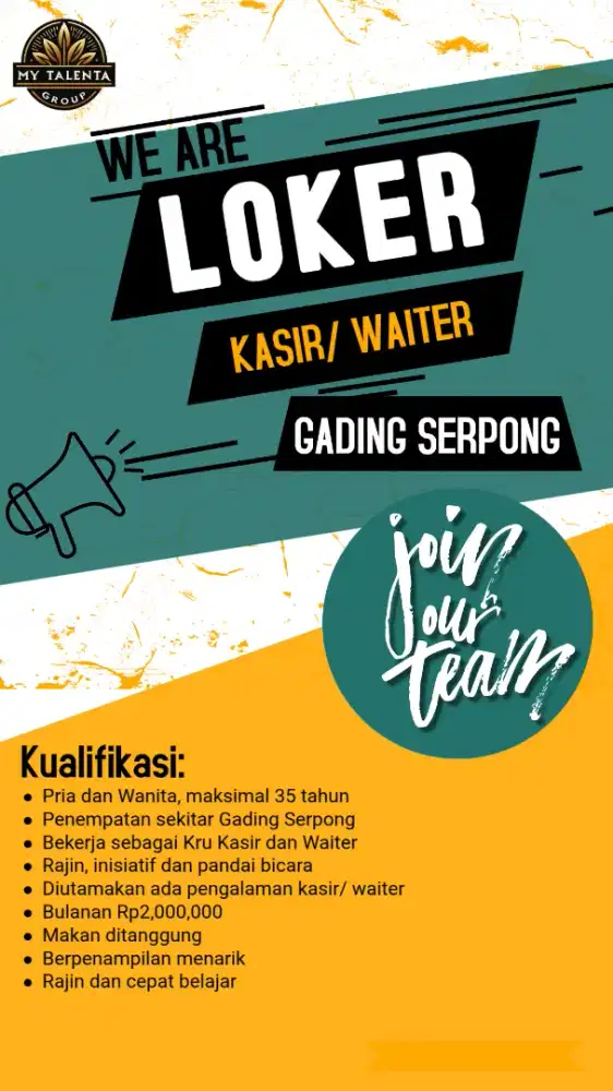 Lowongan Kasir dan Dapur
