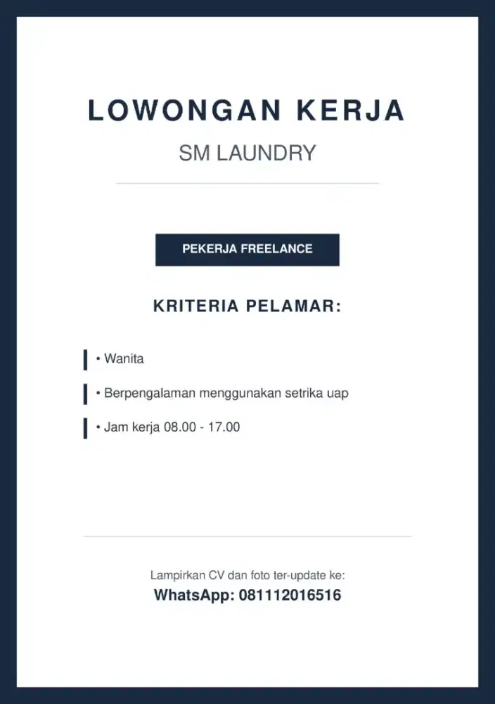 LOWONGAN PETUGAS SETRIKA LAUNDRY