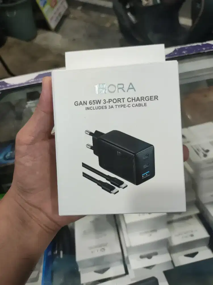 1hora charger Gan 65W 3-port kabel panjang 2m support  hp & laptop