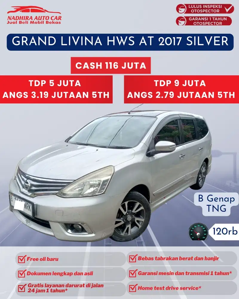Dijual Mobil Bekas Grand Livina HWS AT 2017 Silver