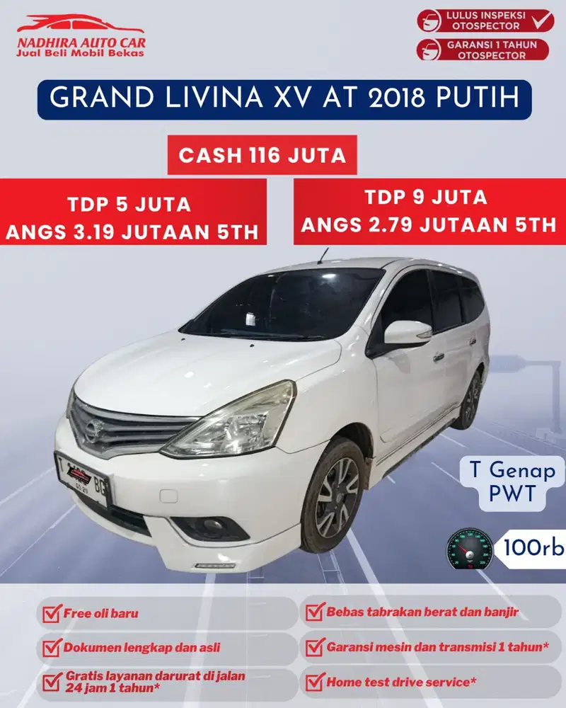 Dijual Mobil Bekas Grand Livina XV AT 2018 Putih