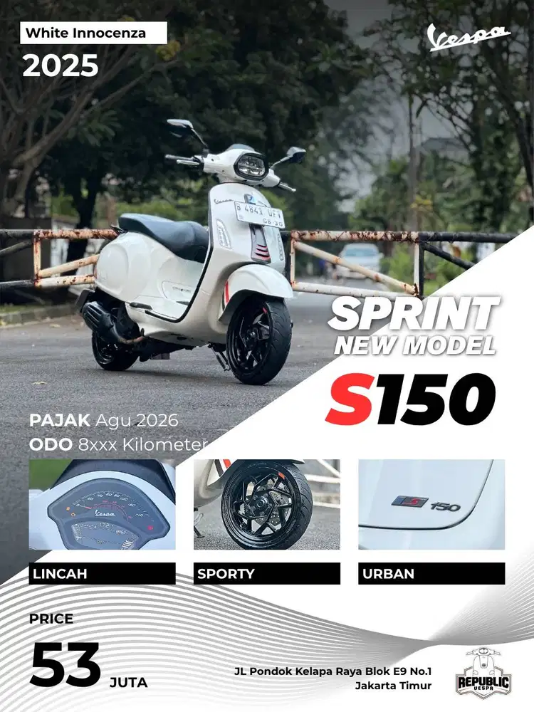 PIAGGIO VESPA SPRINT S150 NEW MODEL TH 2025 WARNA WHITE INNOCENZA