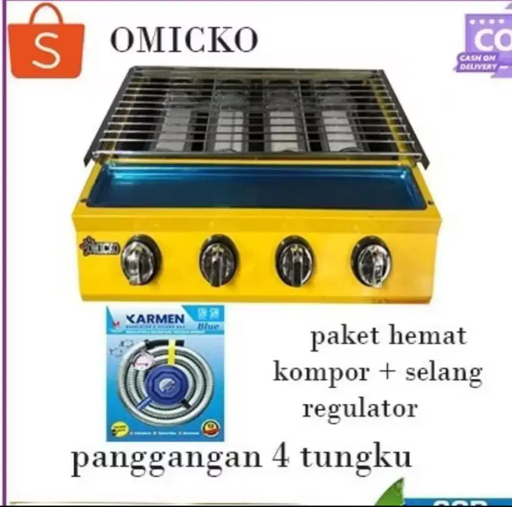 KOMPOR PANGGANG OMICKO 4 TUNGKU DAN SELANG REGULATOR