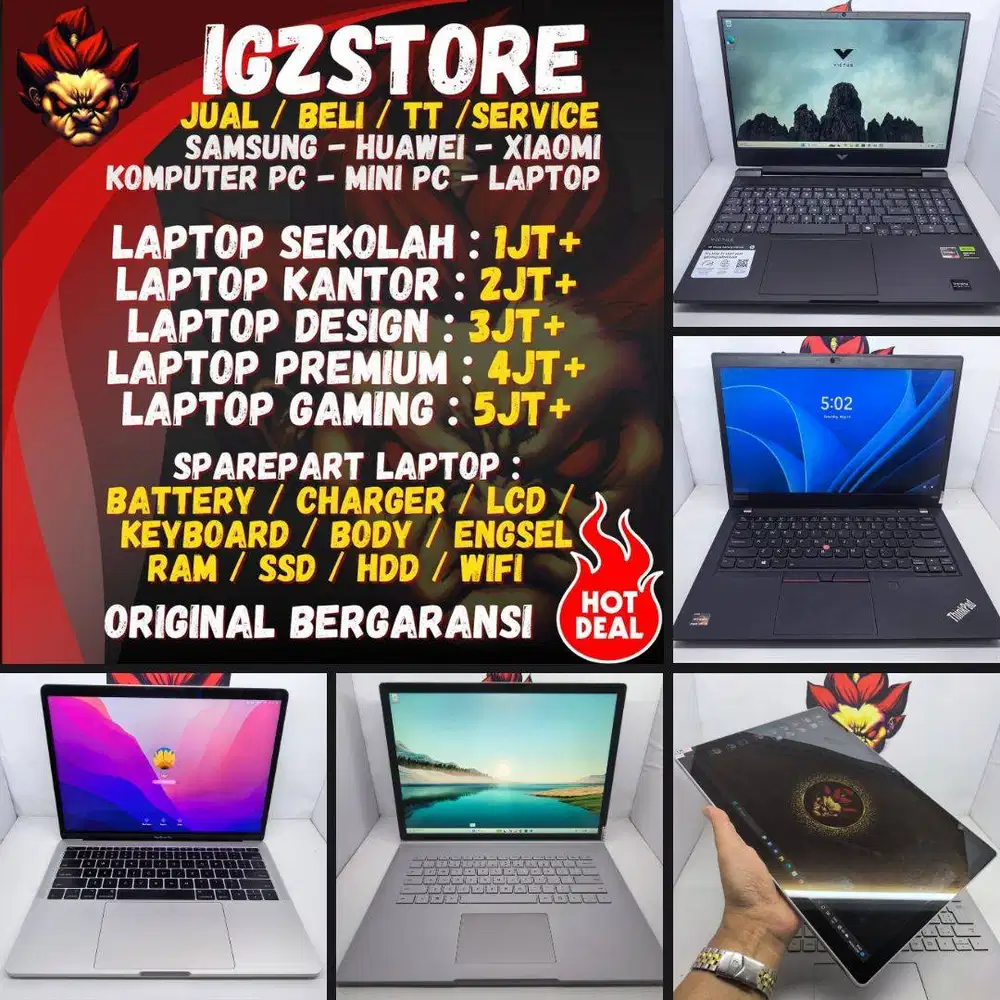 Laptop Sekolah Kantor Design Premium Gaming Asus Acer HP Dell Macbook