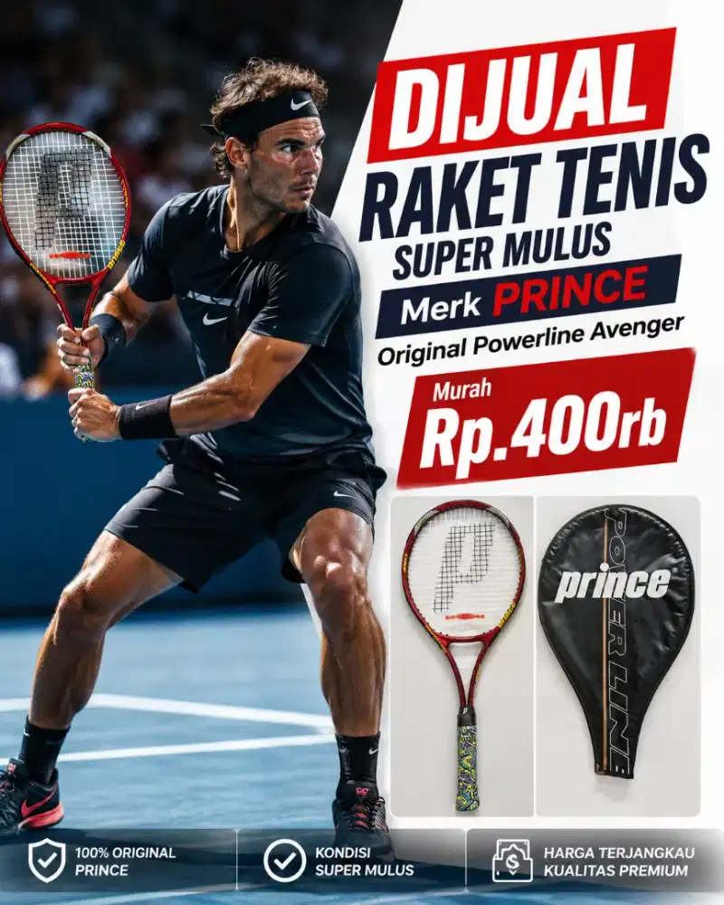 Dijual jarang pakai Raket Tennis Princel Powerline Avenger Red