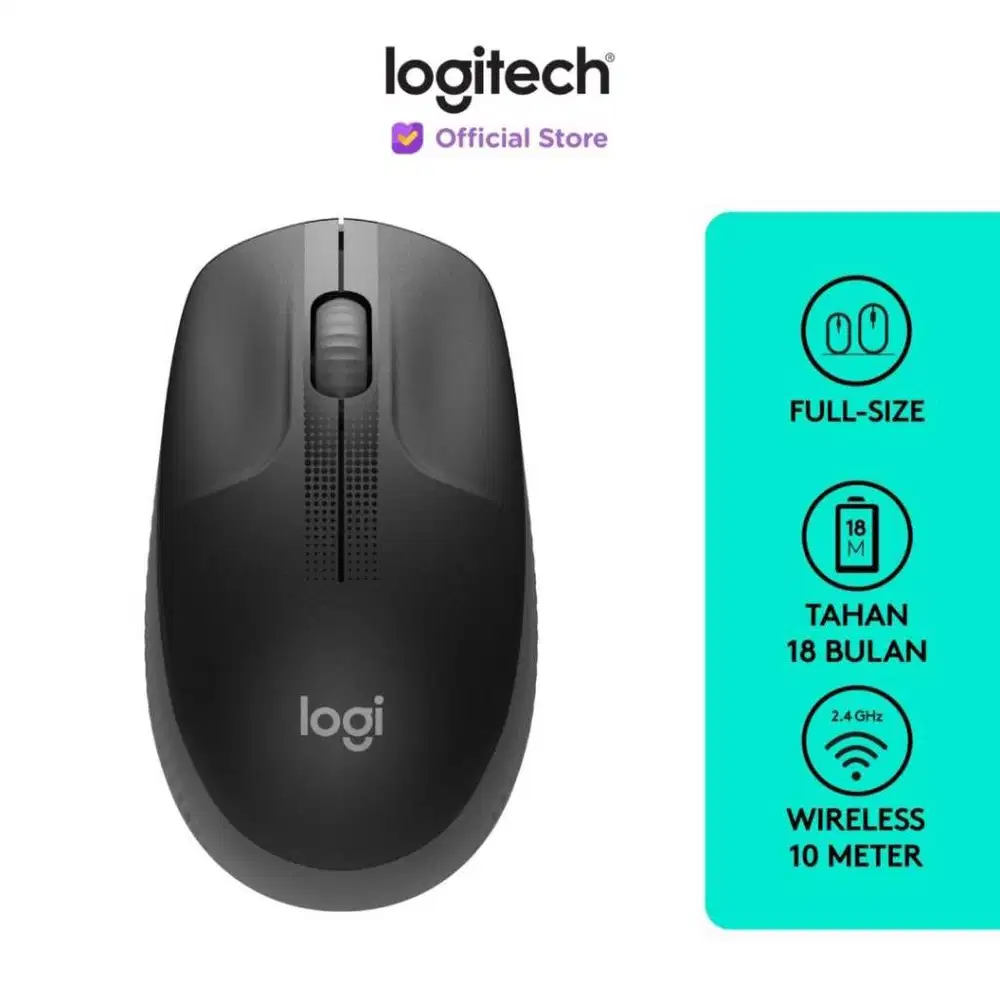 Logitech M190 Mouse Wireless Full Size - Charcoal