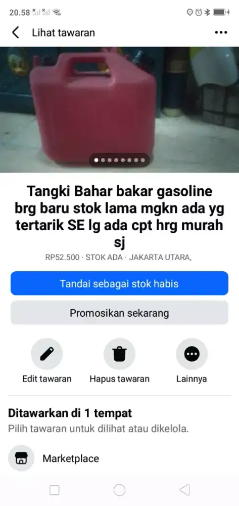 Tangki Bahar bakar gasoline LKP corong brg baru hrg murah se lg ada