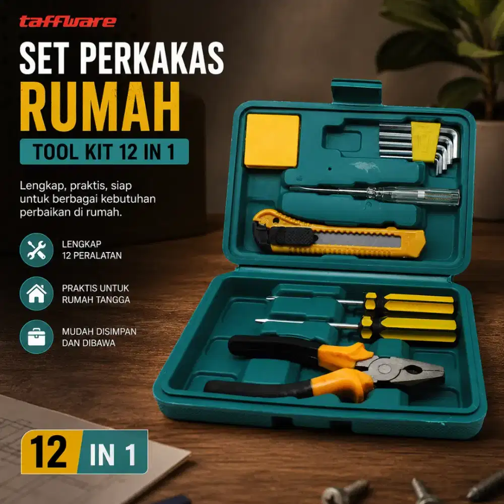 Taffware Tool Kit Set Perkakas Rumah Obeng Tang Cutter Kunci L 12in1