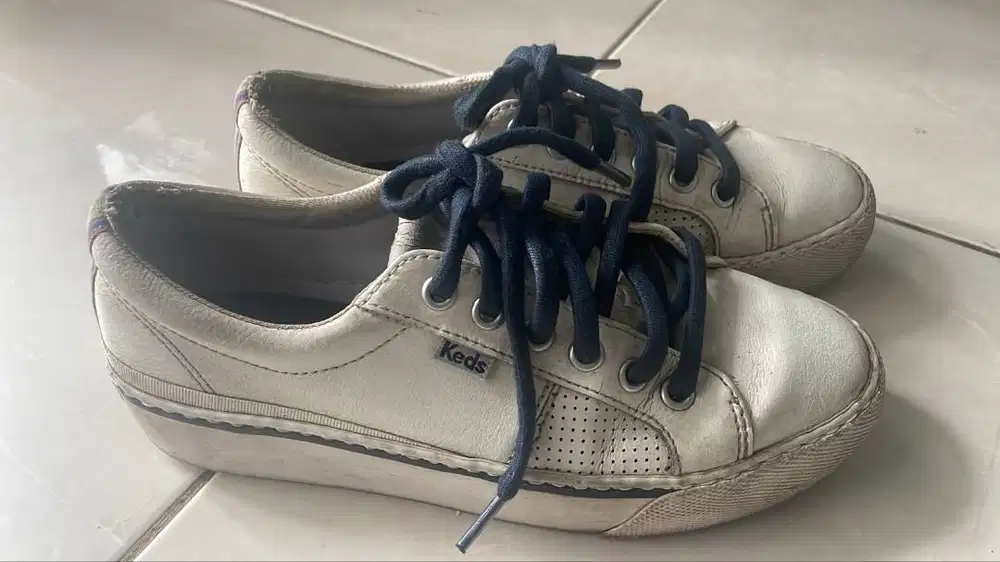 Sepatu Second Sneakers Wanita Keds Leather White Blue Laces Size 37 Or