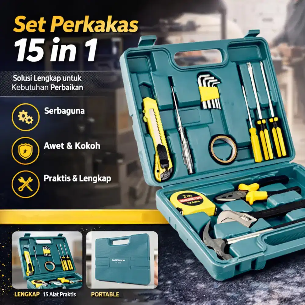 Taffware Alat Set Perkakas Palu Tang Obeng Kunci Pas 15in1