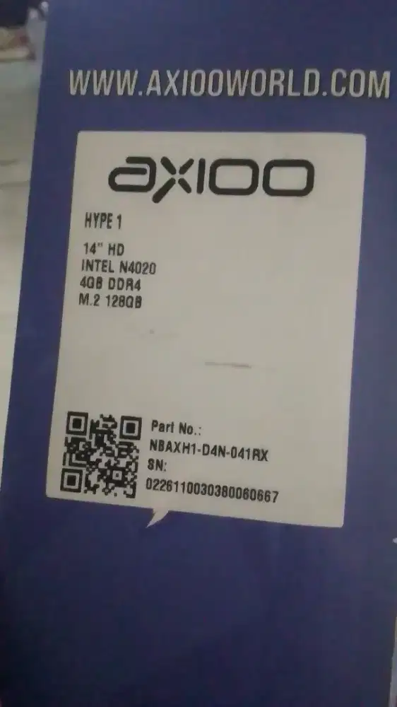 Axioo hype 1 14HD  Intel N4020 4Gb DDR4,m.2 128 GB