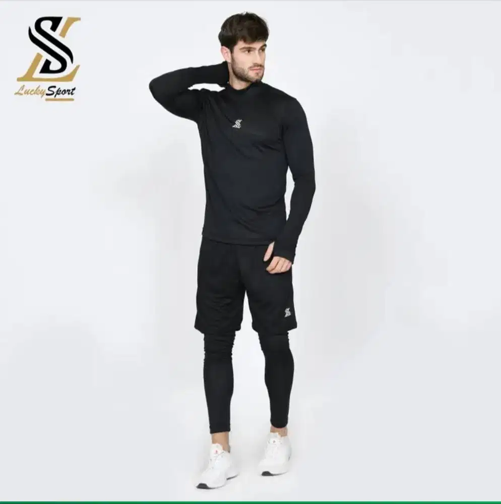 Baju Manset Legging Baselayer dan Celana Pendek FULLSET Olahraga