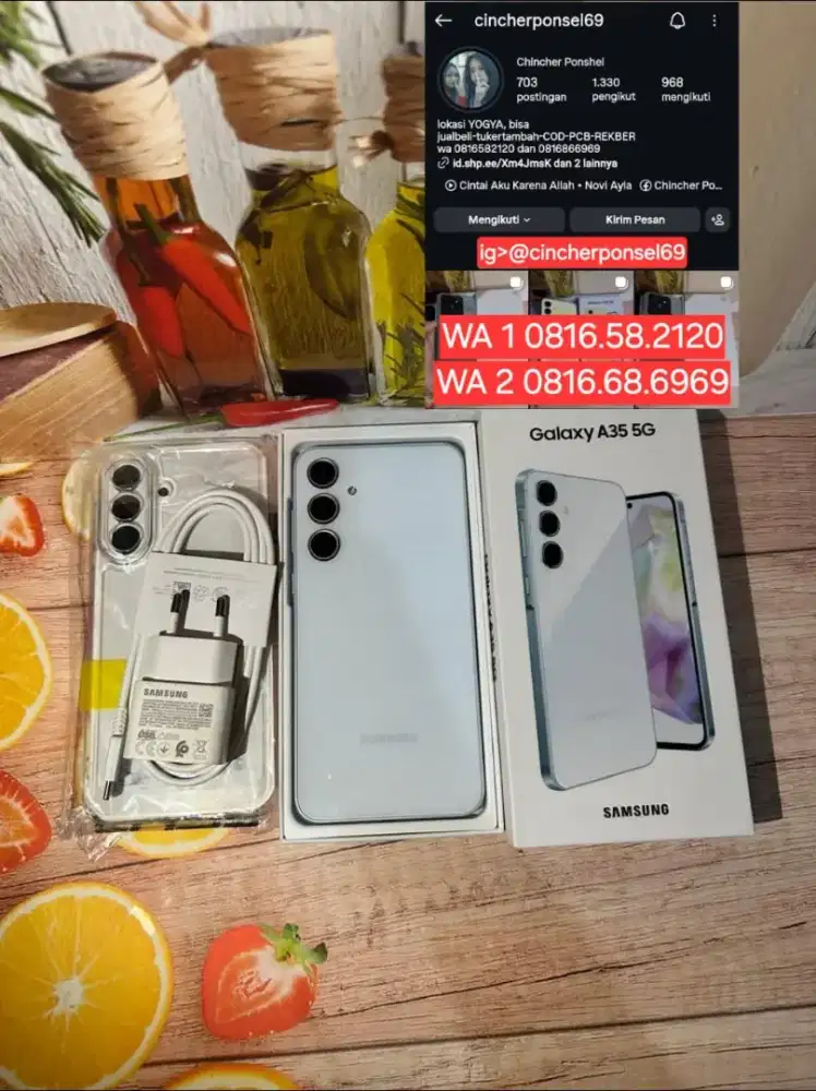 Jual hp likenew samsung A35 5g 8/256 istimewa free ADAPTOR n case