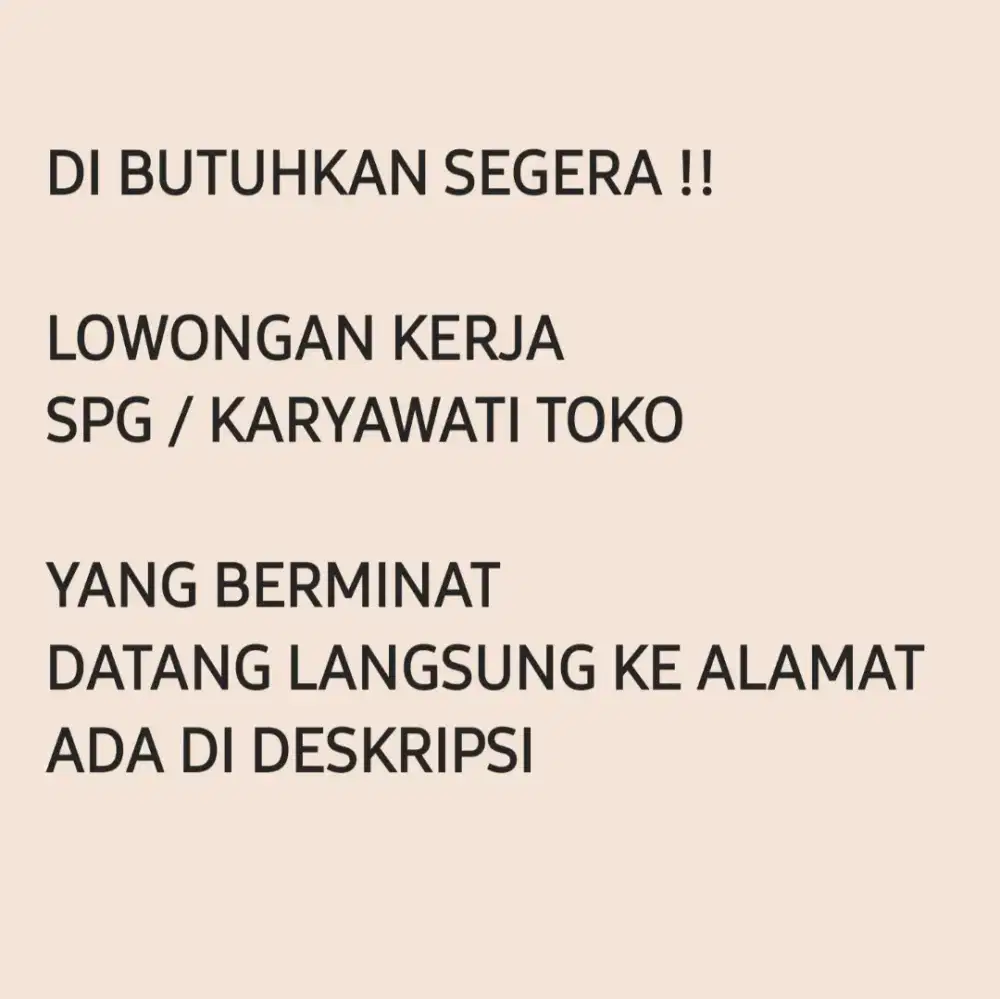 Dibutuhkan SPG toko