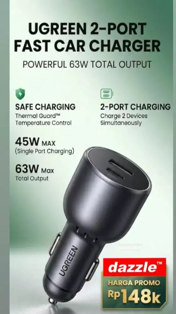 Car charger ugreen 63 watt black 35023