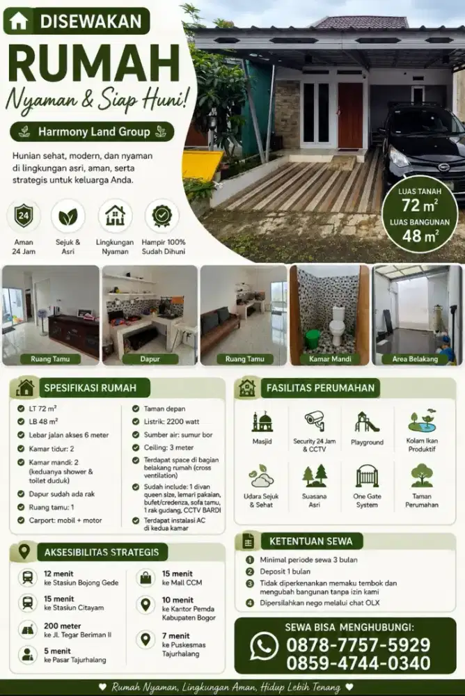 Disewakan Rumah Siap Huni Semi-Furnished di Bogor Green Resort