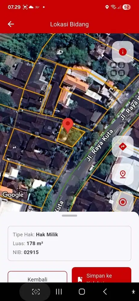 Jual Tanah di Jl. Raya Kuta, Imam Bonjol, di jalan utama untuk bisnis