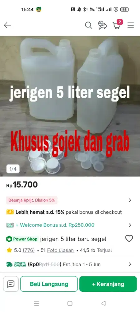 jerigen 5 liter bekas rinsk