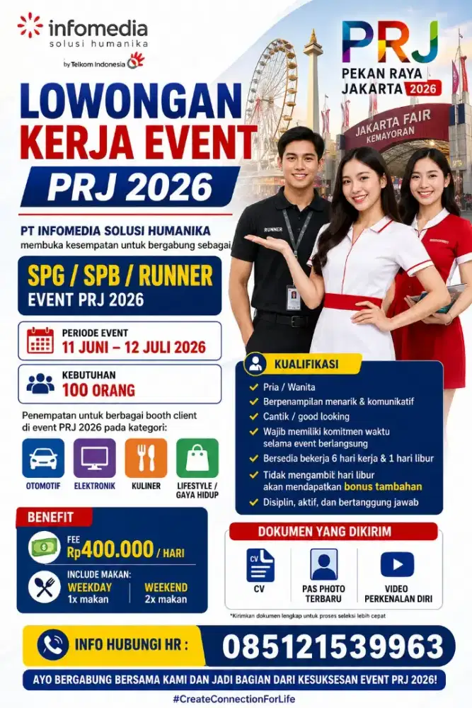 Lowongan SPG, SPB & Runner PRJ 2026 | Fee Rp400.000/Hari