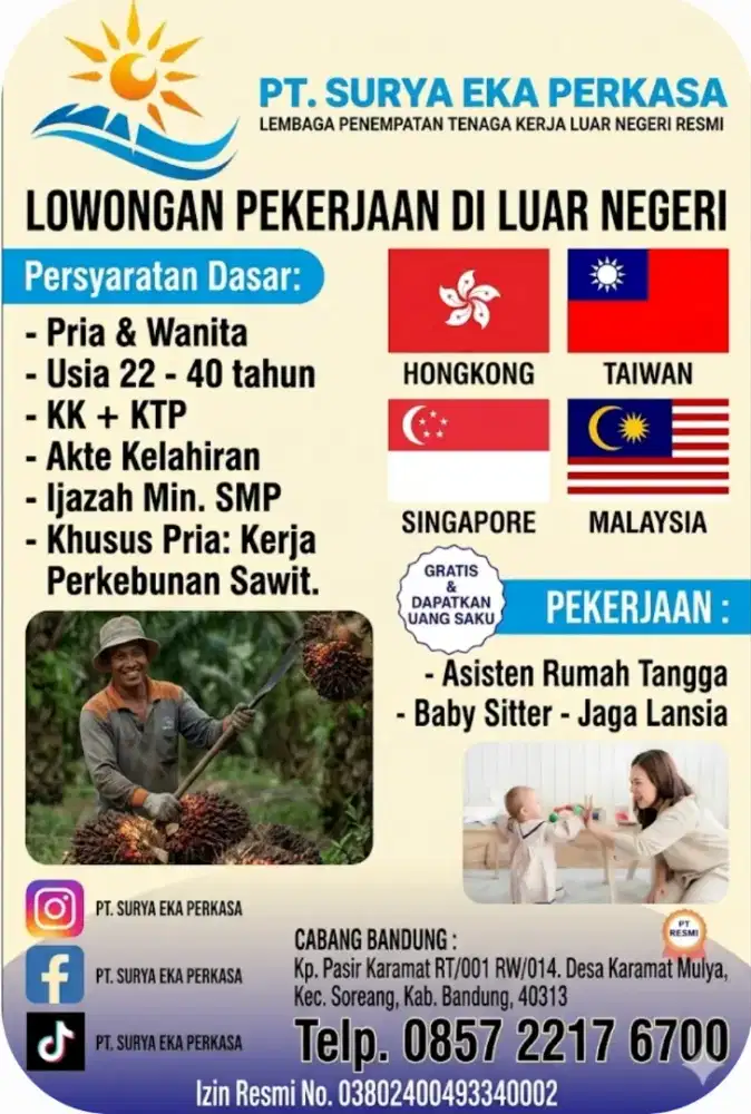Lowongan kerja ke malaysia,singapura resmi