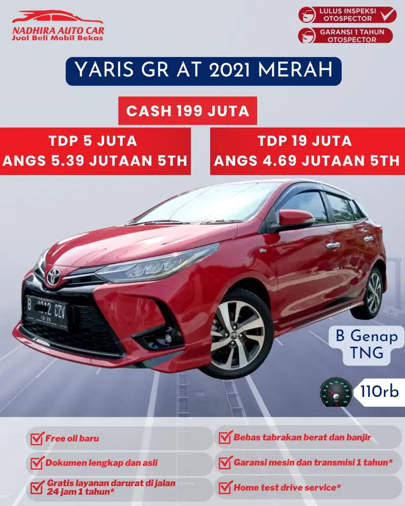 Dijual Mobil Bekas Yaris GR AT 2021 Merah