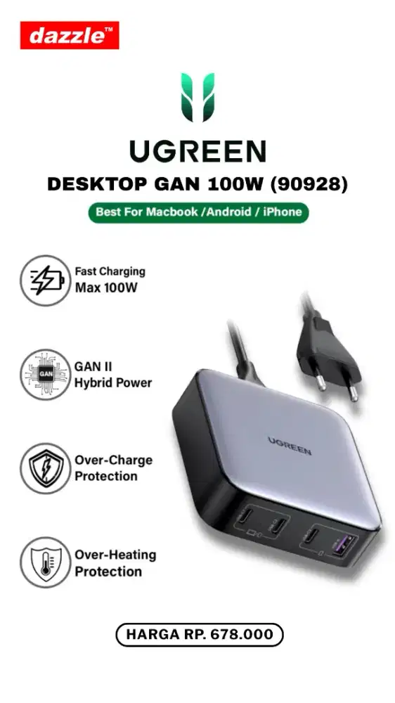 UGREEN DESKTOP GAN NEXODE 100W CHARGER (90928)
