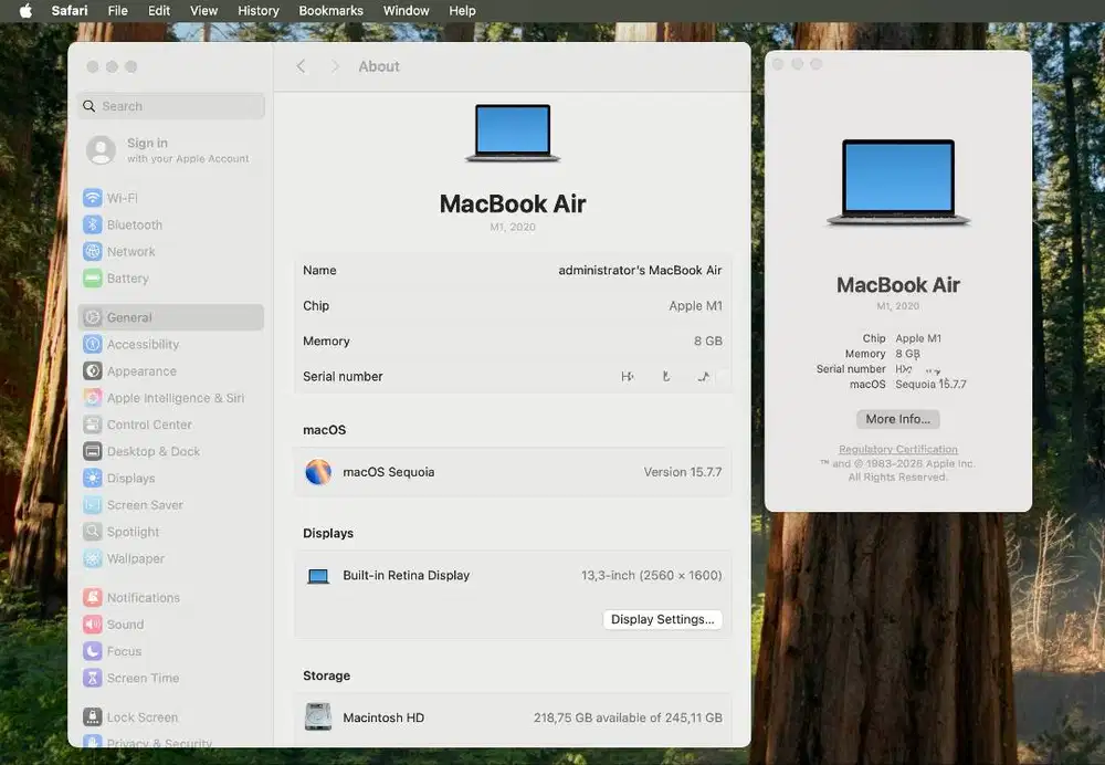 Jual Macbook Air M1 13 Inch Silver 8/256Gb