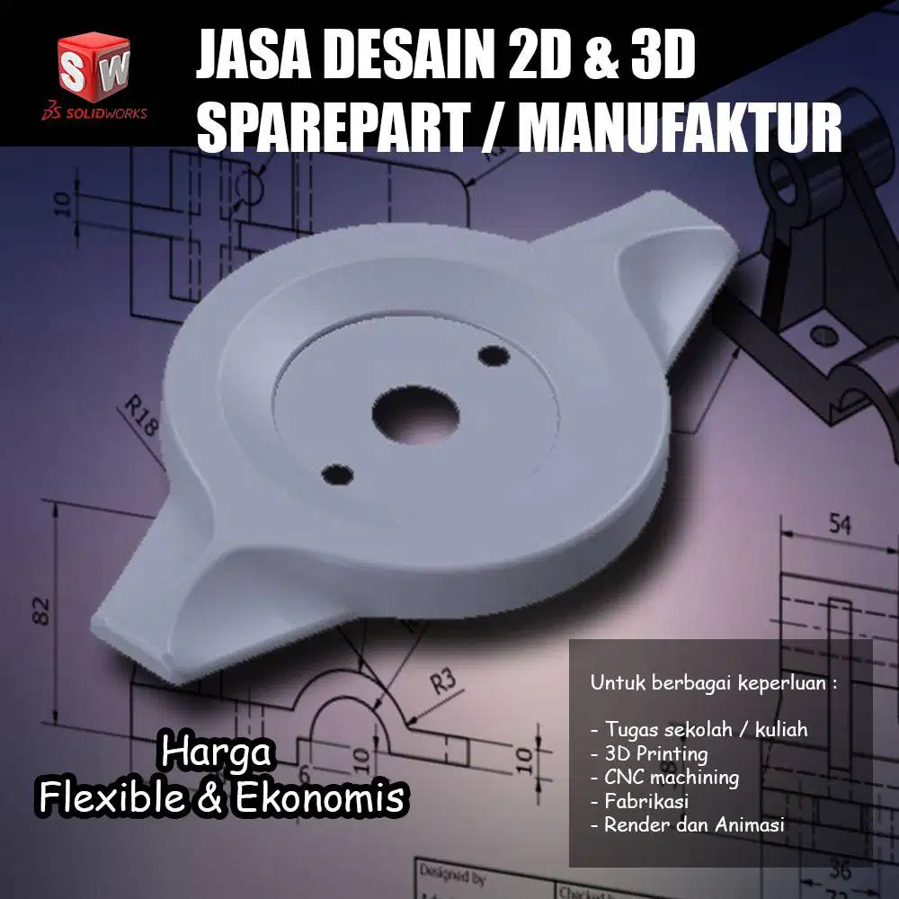JASA DESAIN 2D & 3D SPAREPART  PRODUKSI  3D PRINTING