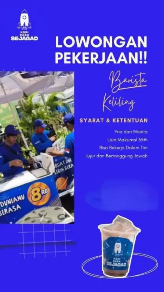 Dibutuhkan Lowongan kerja untuk barista kopi keliling.