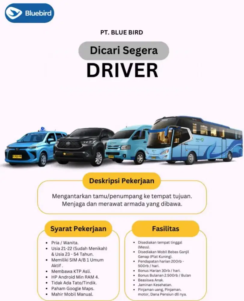 Dicari Driver Rental&Taksi